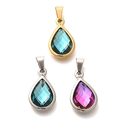 Стеклянные подвески, с 304 фурнитурой из нержавеющей стали, слеза