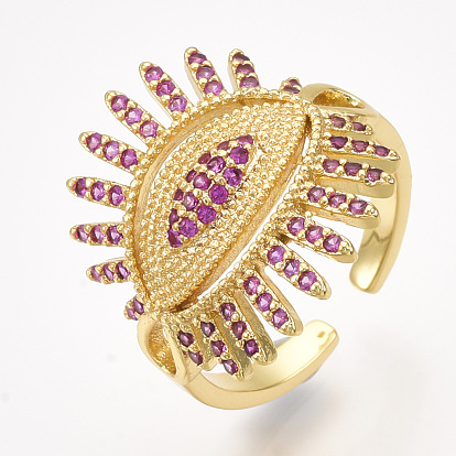 Brass Micro Pave Cubic Zirconia Cuff Rings, Open Rings, Eye