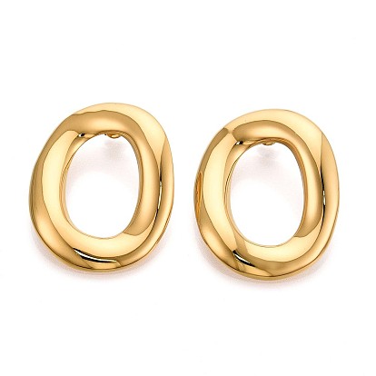 304 серьги-гвоздики из нержавеющей стали для женщин, полый овал, ионное покрытие (ip)