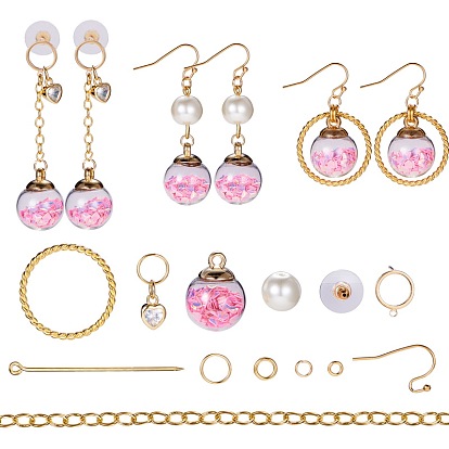 DIY Earring Making, with Glass Pearl Beads, Glass Ball Pendants, Brass Eye Pin and 304 Stainless Steel Finding