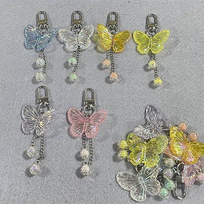 12piezas 6colores decoraciones colgantes de borlas acrílicas, mariposa, con broches de aleación giratorias, Platino