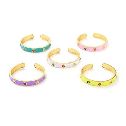 Colorful Geometric Cubic Zirconia Cuff Bangle, Real 18K Gold Plated Flat Brass Enamel Open Bangle for Women, Cadmium Free & Lead Free