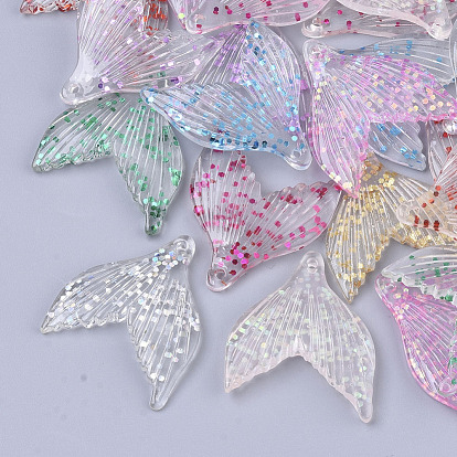 Transparent Resin Pendants, with Sequins/Paillette, Fishtail Shape