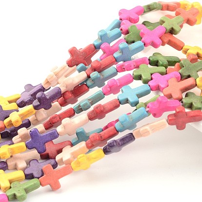 Синтетический магнезитовый шарик, окрашенные, крестик, 12x16x4 мм, отверстие : 1 мм