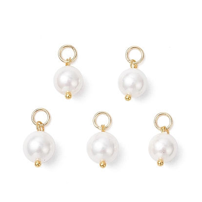 Круглые подвески из ракушечного жемчуга, с 304 кольцами из нержавеющей стали, белые