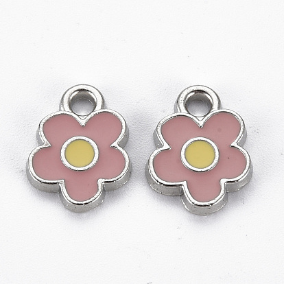 Emaille-Anhänger aus Legierung mit Zahnstangenbeschichtung, cadmiumfrei und bleifrei, Platin Farbe, Blume