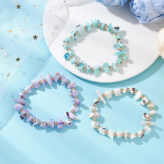 3 шт. 3 Браслеты из натуральных окрашенных ракушек трохид/трохус с бусинами и бисером для женщин