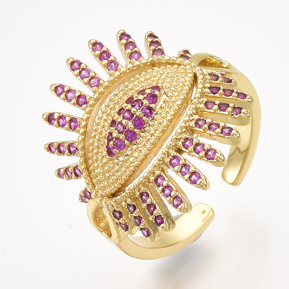 Brass Micro Pave Cubic Zirconia Cuff Rings, Open Rings, Eye