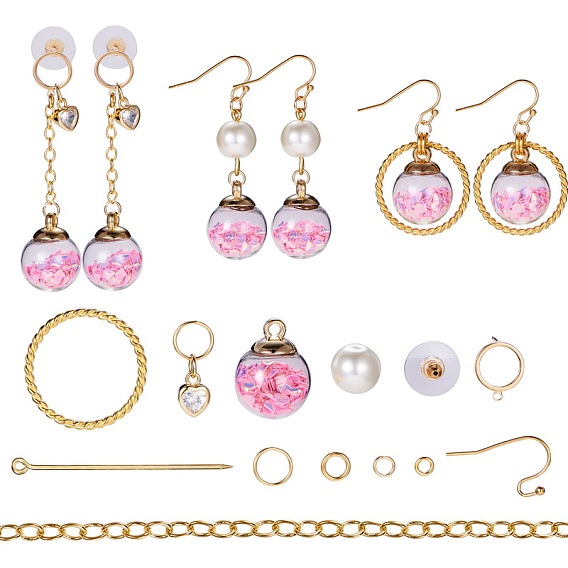DIY Earring Making, with Glass Pearl Beads, Glass Ball Pendants, Brass Eye Pin and 304 Stainless Steel Finding