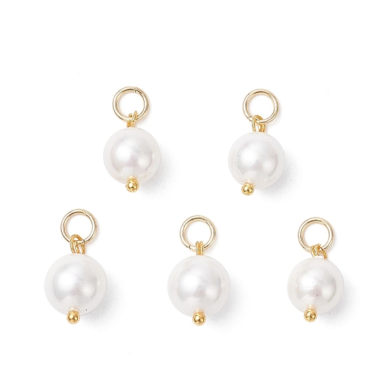 Круглые подвески из ракушечного жемчуга, с 304 кольцами из нержавеющей стали, белые