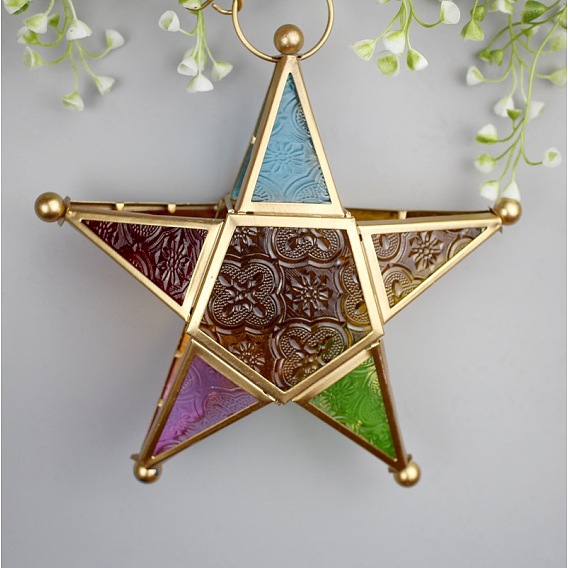 Star Shape Glass and Iron Candle Holder, Candle Storage Container Home Decoration