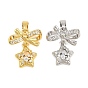 Brass Micro Pave Clear Cubic Zirconia Pendants, Bowknot with Star Charms