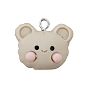 Opaque Resin Pendants, with Platinum Tone Iron Loops, Bear Head