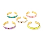 Brazalete tipo brazalete geométrico de circonita cúbica de colores, Brazalete abierto de esmalte de latón plano chapado en oro real 18k para mujer, sin plomo y cadmio