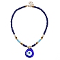 Teardrop with Evil Eye Lampwork Pendant Necklaces, with Glass Beads, Glass Pearl Beads, Brass Beads and Zinc Alloy Lobster Claw Clasps