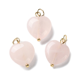 Природного розового кварца подвески, подвески в форме сердца с 304 кольцами из нержавеющей стали, золотые