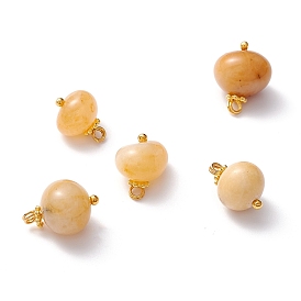Natural Topaz Jade Charms, with Brass Eye Pin & Alloy Daisy Spacer Beads, Golden, Nuggets