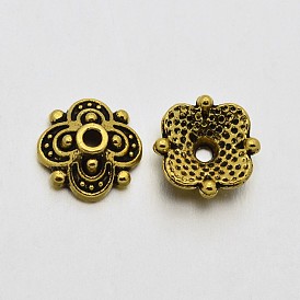 Antique Golden Tone Tibetan Style Zinc Alloy 4-Petal Bead Caps