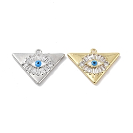 Rack Plating Brass Micro Pave Cubic Zirconia and Enamel Pendants, Triangle Charms, Long-Lasting Plated, Cadmium Free & Lead Free, Evil Eye