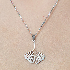 201 Stainless Steel Hollow Ginkgo Leaf Pendant Necklace