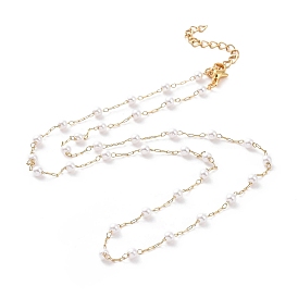 Placage sous vide 304 colliers de perles en acier inoxydable, avec des perles d'imitation en plastique et des chaînes de trombones