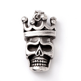 Tibetan Style 304 Stainless Steel Pendants, Skull with Crown