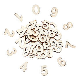 80Pcs 8 Set Wood Cabochons, Laser Cut Wood Shapes, with Adhesive Back, Number 0~9