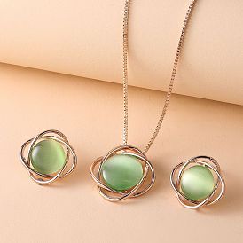 Ожерелья с подвесками и серьги-гвоздики с кошачьим глазом, сплав ювелирных изделий, цветок