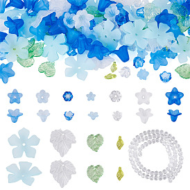 440 шт 12 стили прозрачные акриловые подвески, листьев и цветов, с 1 нитью прозрачных стеклянных бусин