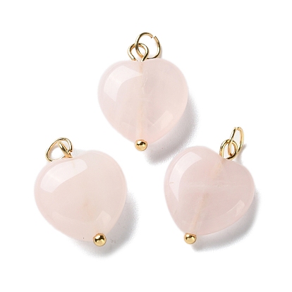 Природного розового кварца подвески, подвески в форме сердца с 304 кольцами из нержавеющей стали, золотые