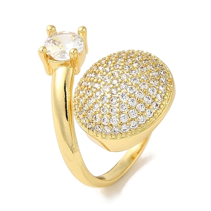 Латунное покрытие стойки, кольцо-манжета из прозрачного циркония с микропаве, плоское круглое открытое кольцо для женщин, без кадмия и без свинца, долговечный