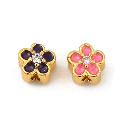 Латунные прозрачные бусины из кубического циркония, без кадмия, без никеля и без свинца, с эмалью, цветок, матовый золотой цвет