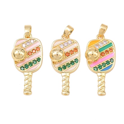 Латунные микро проложить кубического циркония подвески, с эмалью, ракетка, реальный 18 k позолоченный