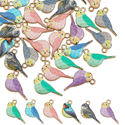 40 шт. Подвески из сплава с принтом, золотой свет, талисманы в виде птицы-малиновки