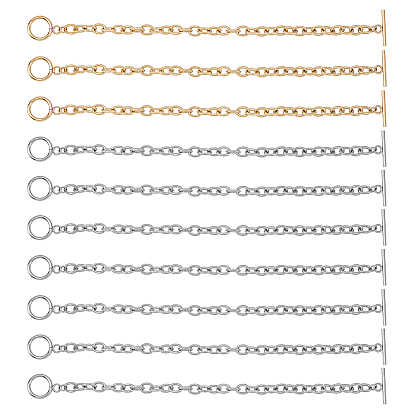Unisex 304 Stainless Steel Cable Chain Bracelets, with Toggle Clasps