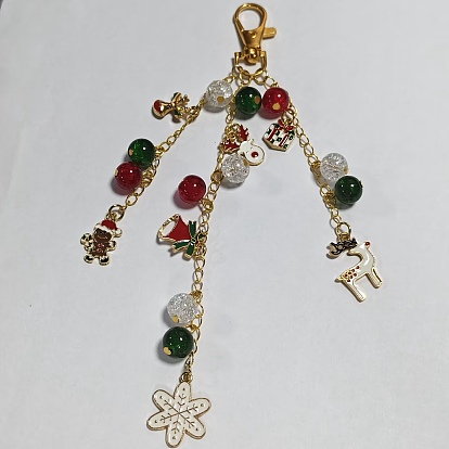 Adornos colgantes de aleación esmaltada para Navidad., Con cristal craquelado y cierres giratorios, dorado