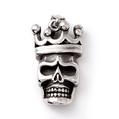 Tibetan Style 304 Stainless Steel Pendants, Skull with Crown