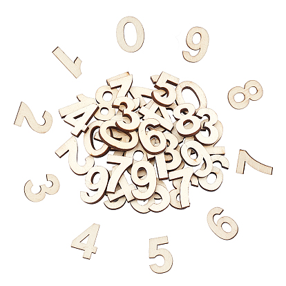 80Pcs 8 Set Wood Cabochons, Laser Cut Wood Shapes, with Adhesive Back, Number 0~9