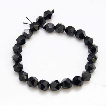 Natural Black Onyx Beads Strands, Star Cut Round Beads, Faceted, Dyed & Heated
