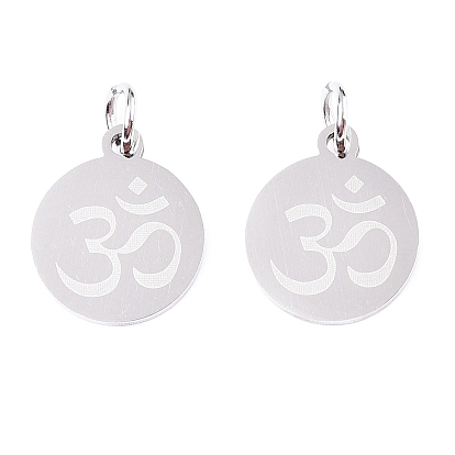Чакра 201 подвески из нержавеющей стали, с прыжковых колец, плоские круглые с Ом