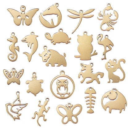 20Pcs 20 Style 304 Stainless Steel Charms, Laser Cut, Mixed Shapes