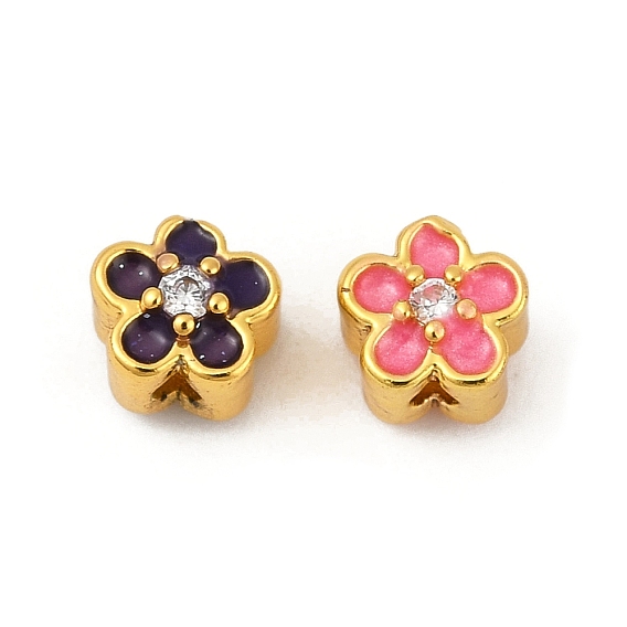 Латунные прозрачные бусины из кубического циркония, без кадмия, без никеля и без свинца, с эмалью, цветок, матовый золотой цвет