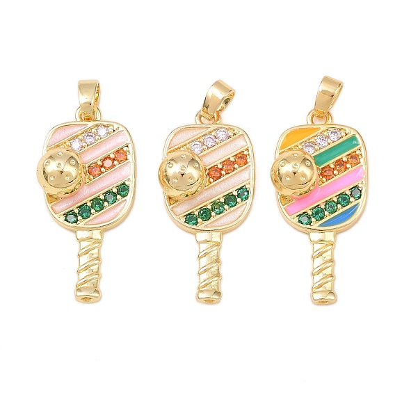 Латунные микро проложить кубического циркония подвески, с эмалью, ракетка, реальный 18 k позолоченный