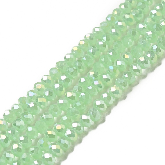 Electroplate Imitation Jade Glass Rondelle Beads Strands, Faceted, AB Color Plated, 4x3mm, Hole: 1mm, about 139pcs/strand, 15.7 inch