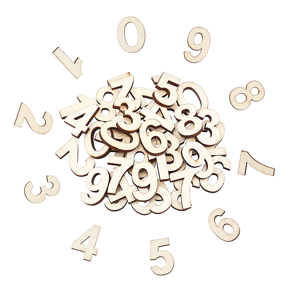 80Pcs 8 Set Wood Cabochons, Laser Cut Wood Shapes, with Adhesive Back, Number 0~9