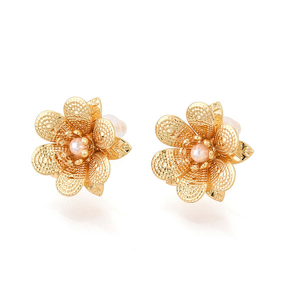 Серьги-гвоздики из искусственного жемчуга из латуни и АБС-пластика, цветок, без никеля 