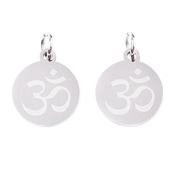 Чакра 201 подвески из нержавеющей стали, с прыжковых колец, плоские круглые с Ом