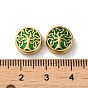 304 Stainless Steel Enamel Beads, Flat Round with Tree of Life