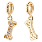 6Pcs Brass Micro Pave Grade AAA Cubic Zirconia European Dangle Charms, Large Hole Pendants, Bone, Lead Free & Nickel Free & Cadmium Free