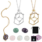 2Pcs 2 Colors 304 Stainless Steel Macrame Pouch Pendant Necklace Makings, with 5Pcs 5 Styles Opalite & Natural Rose Quartz & Amethyst & Quartz Crystal & Green Aventurine Nuggets Stone